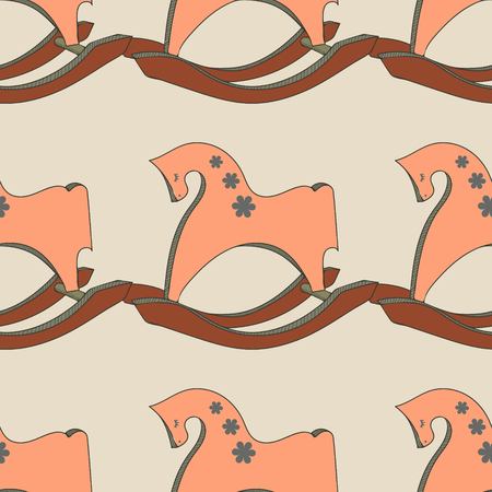 Seamless pattern postcard with horse rocking toy. Rocking hourse. Vector toy horse.のイラスト素材