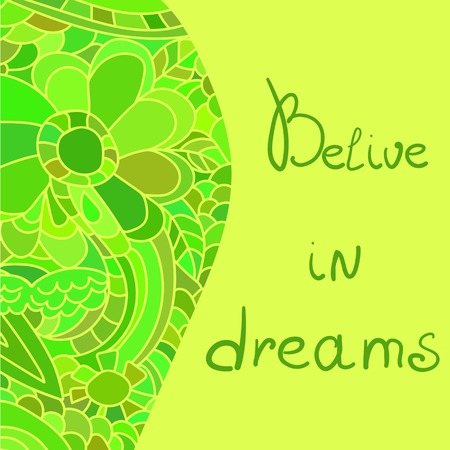 Cute card template in green colors. Spring postcardのイラスト素材