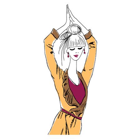 Young fashion woman in boho style. For t-shirts print, phone case, posters, bag print, cup print or notepad cover.Vector illustration.のイラスト素材