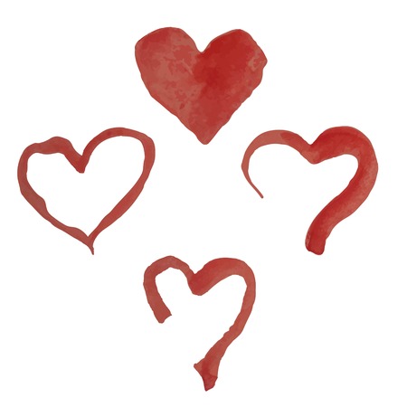 Set of watercolor hearts. Love card with red watercolor hearts. Vectorのイラスト素材