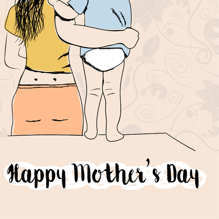 Illustration of mother with her child. Card for holiday Day of Mother.のイラスト素材