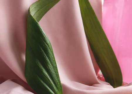 background soft thick woolen fabric of gentle pink color with small sequins with cones and white...