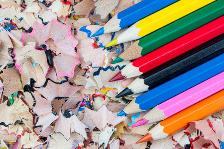 Color pencils on the shavingsの写真素材
