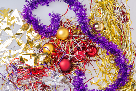 Christmas decorations with balloons to celebrate the new year on the tableの写真素材