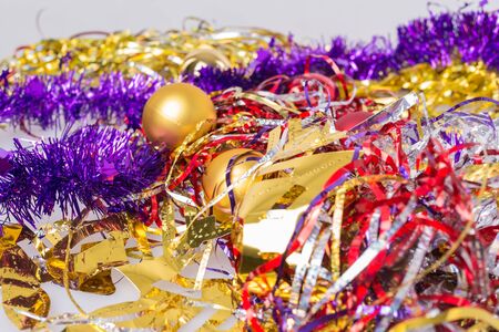 Color Christmas decorations to celebrate the new year on the tableの写真素材