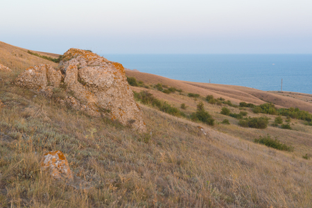 Crimean hills in the background of the black sea in Russiaの写真素材