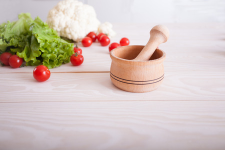 Wooden pounder in kitchenの写真素材