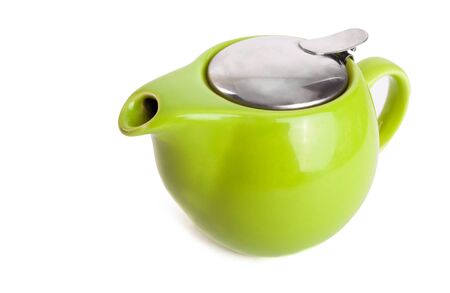 green teapot isolated on white backgroundの写真素材