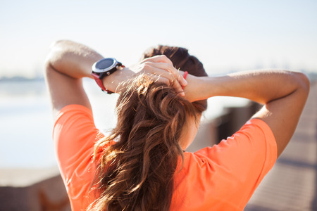woman getting ready for trainingの写真素材