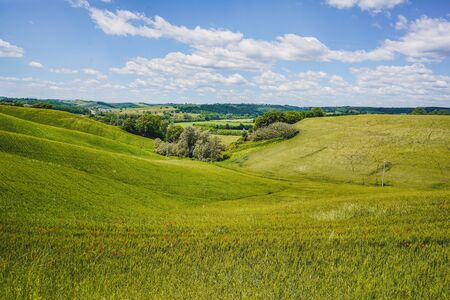 Italy countryside landscape with Tuscany rolling hillsの写真素材