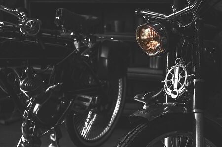 mountain bike with headlamp closeup.の写真素材