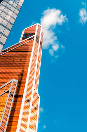 Moscow City in the summer of 2018. Russia. June 25, 2018. Moscow skyscrapers against the sky and clouds. High houses of the capital of Russiaのeditorial素材