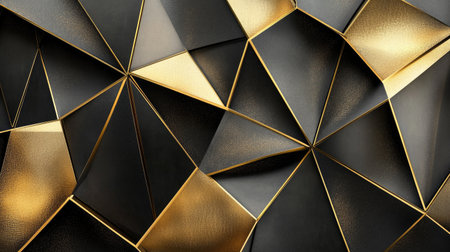 A sleek geometric lines pattern in gold and black, forming a luxurious and elegant background with sharp, precise angles that catch the eye.の素材