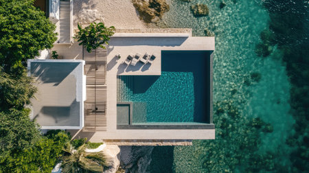 Oceanfront Villa Oasis: A luxurious pool villa located directly by the sea, featuring high-end amenities, a large pool, and outdoor spaces designed for families to relax and enjoy the perfect holiday.の素材