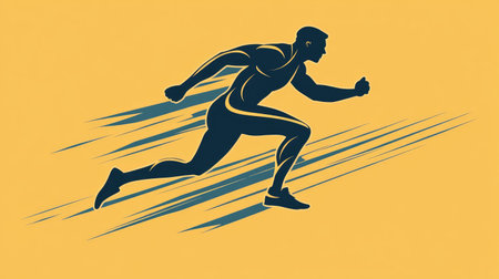Minimalist vector illustration of a runner in a sprint position, with sleek lines emphasizing speed and agility, ideal for fitness designs.の素材