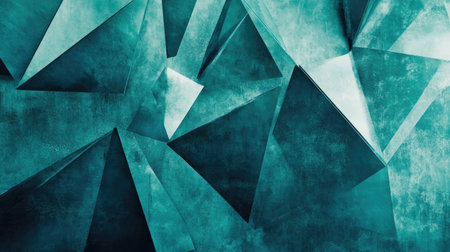 A teal backdrop featuring abstract triangular shapes in high resolution, blending sharp edges with a modern, clean look.の素材