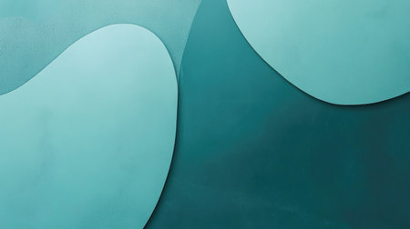 Teal background with minimalistic abstract shapes in contrasting shades, creating a fresh and modern design.の素材