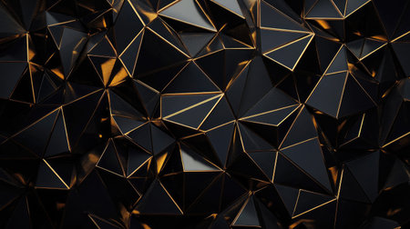 A striking black and gold geometric wall pattern with sharp, clean lines, perfect for modern, upscale interiors.の素材