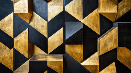 Contemporary black and gold geometric wall pattern, perfect for adding sophistication and style to any modern space.の素材