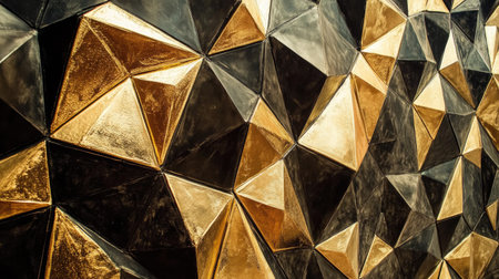 Sleek black and gold geometric wall design for a modern interior, creating a bold and chic backdrop.の素材