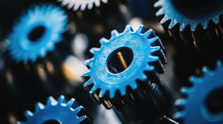 A complex system of gears in motion, depicting the engine of a thriving economy at work.の素材