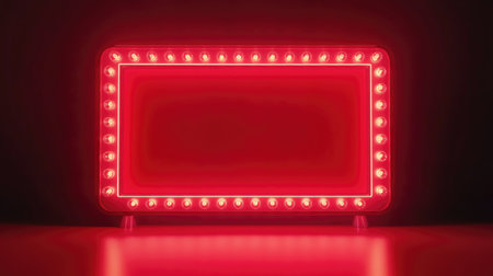 Classic neon light casino sign with a bright red marquee, bold bulbs, and a retro cinema-style frame ready for text display.の素材
