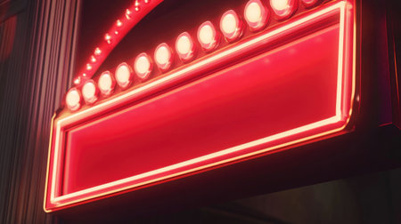 Classic red neon casino sign with marquee-style frame and light bulbs, perfect for event promotions or signage.の素材