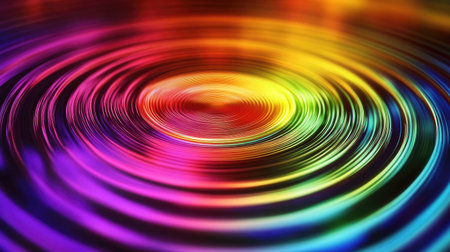 Vibrant sound waves emanating from a circular equalizer, creating abstract patterns along the frequency spectrum.の素材