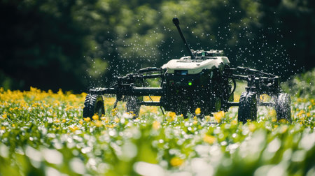 High-tech agricultural robots using machine learning to optimize water and fertilizer distribution.の素材
