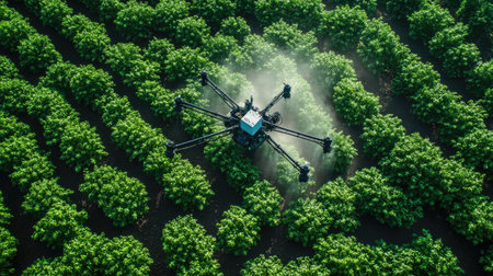 High-tech agricultural robots using machine learning to optimize water and fertilizer distribution.の素材