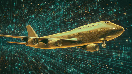 This futuristic 3D design showcases an airplane with distinctive wing features, emphasizing advanced technology and innovative aviation concepts in a visually striking manner.の素材