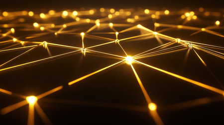 This stunning abstract image showcases a golden network of light, creating a vibrant and modern visual. Perfect for technology and design themes.の素材