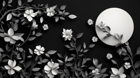 A captivating 3D design featuring flowers and leaves with sun and moon elements. The piece emits soft light, creating a harmonious and elegant atmosphere.の素材