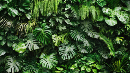 Experience a vibrant display of lush tropical greenery featuring hanging vines and lianas. This image captures the essence of a rich, botanical paradise.の素材