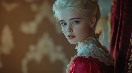 A stunning portrait of a young woman in vintage fashion, showcasing elegance and beauty. The soft light highlights her charming expression and classic style.の素材