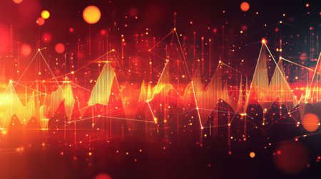 This abstract geometric equalizer background features vibrant light effects and dynamic lines, creating a modern digital atmosphere ideal for design projects.の素材