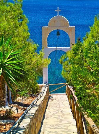 Bell tower in Leros island, Greece. Panagia Kavouradena chapel in Ksirorokambos area.の写真素材