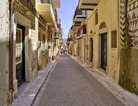Narrow alley in Pyrgi village, Chios island, Greece.の写真素材