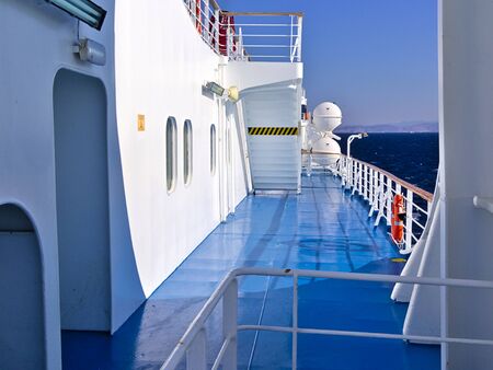 Ship ferry deck under beautiful day light sailing at Aegean sea , Greece.の写真素材