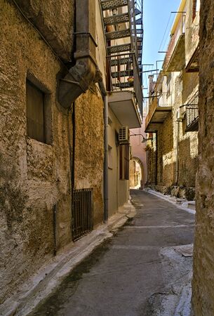 Narrow alley in Pyrgi  medieval village, Chios island, Greece.の写真素材