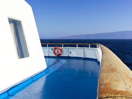 Ship ferry deck with  no people while sailing at Aegean sea , Greece.の写真素材