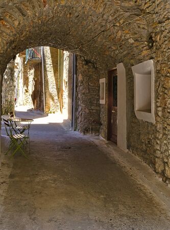 Medieval narrow alley at the village of Mesta in Chios island , Greece.の写真素材