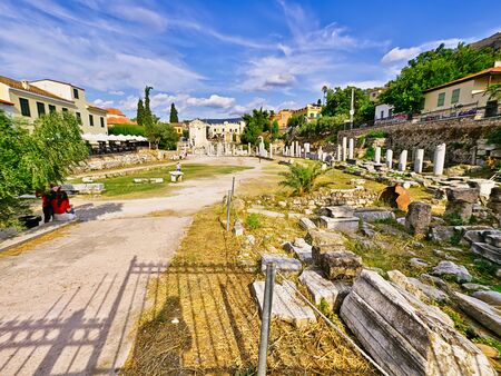 Athens/Greece - July 17 2019: Ancient site of Roman Forum in Athens, Greece.のeditorial素材