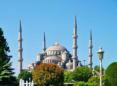 Blue mosque (Sultanhmet camii) against blue sky,   Istanbul Turkey.の写真素材
