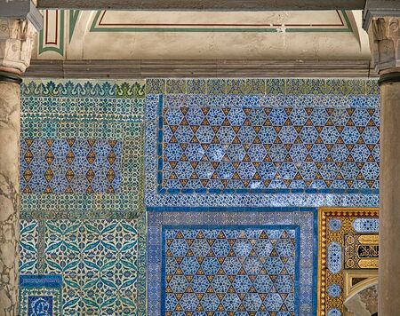 Classical oriental design detail on tiled wall at Topkapi Palace in Istanbul, Turkey.の写真素材