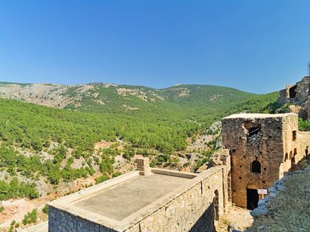 Old deserted ruined medieval village of  Anavatos, Chios island, Greece.の写真素材