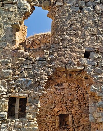 Old deserted ruined medieval village of  Anavatos, Chios island, Greece.の写真素材
