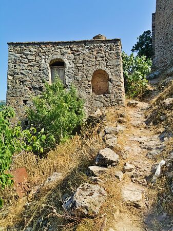 Old deserted ruined medieval village of  Anavatos, Chios island, Greece.の写真素材
