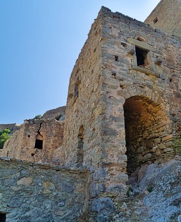 Old deserted ruined medieval village of  Anavatos, Chios island, Greece.の写真素材