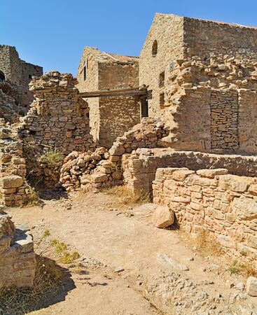 Ruined buildings at the  medieval village of  Anavatos, Chios island, Greece.の写真素材